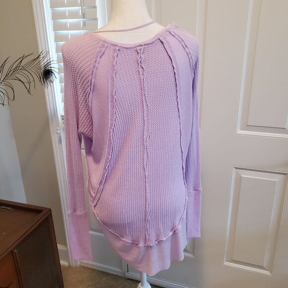 Free People Waffle Knit Ruffle Tunic Womens XS X-Small Lavender Purple Boho - Picture 2 of 11